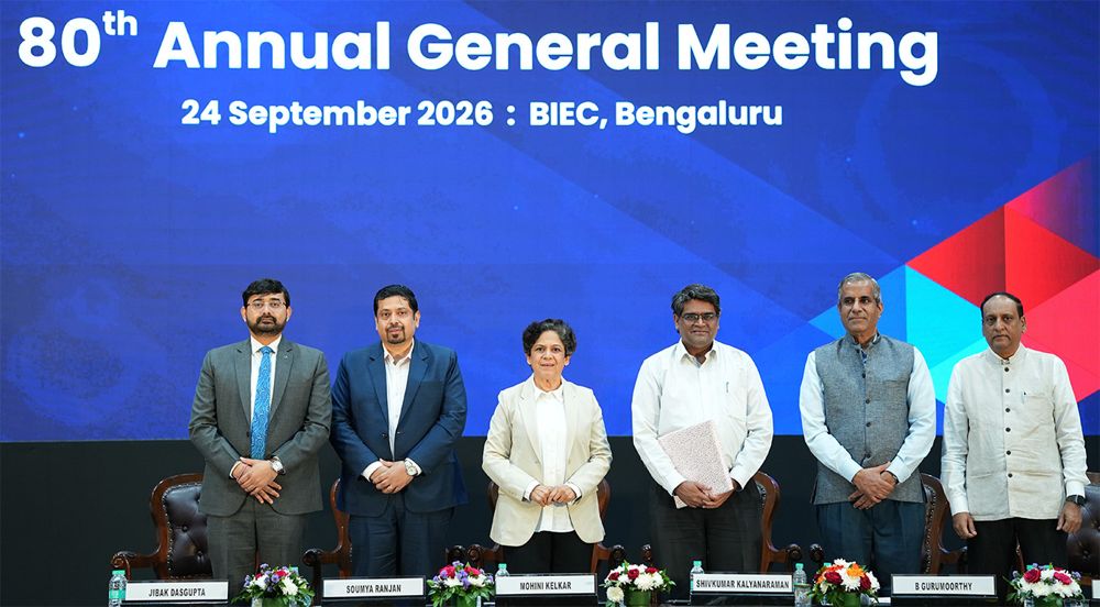 L-R: Jibak Dasgupta, Director General & CEO, IMTMA; Soumya Ranjan, Director, Ernst & Young LLP; Mohini Kelkar, President, IMTMA; Dr Shivkumar Kalyanaraman, CEO, ANRF; Prof B Gurumoorthy, Honorary Professor, IISc; and Vikram Salunke, Vice President, IMTMA, at IMTMA’s 80th AGM