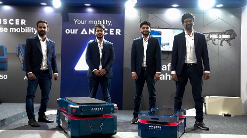 ANSCER Robotics Co-founders at the India Warehousing Show in New Delhi for the launch of Next-Gen AMRs.