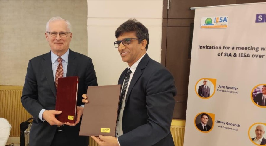John Neuffer, President & CEO, SIA, and Rajeev Khushu, Chairperson, IESA, at the MoU signing ceremony in New Delhi.