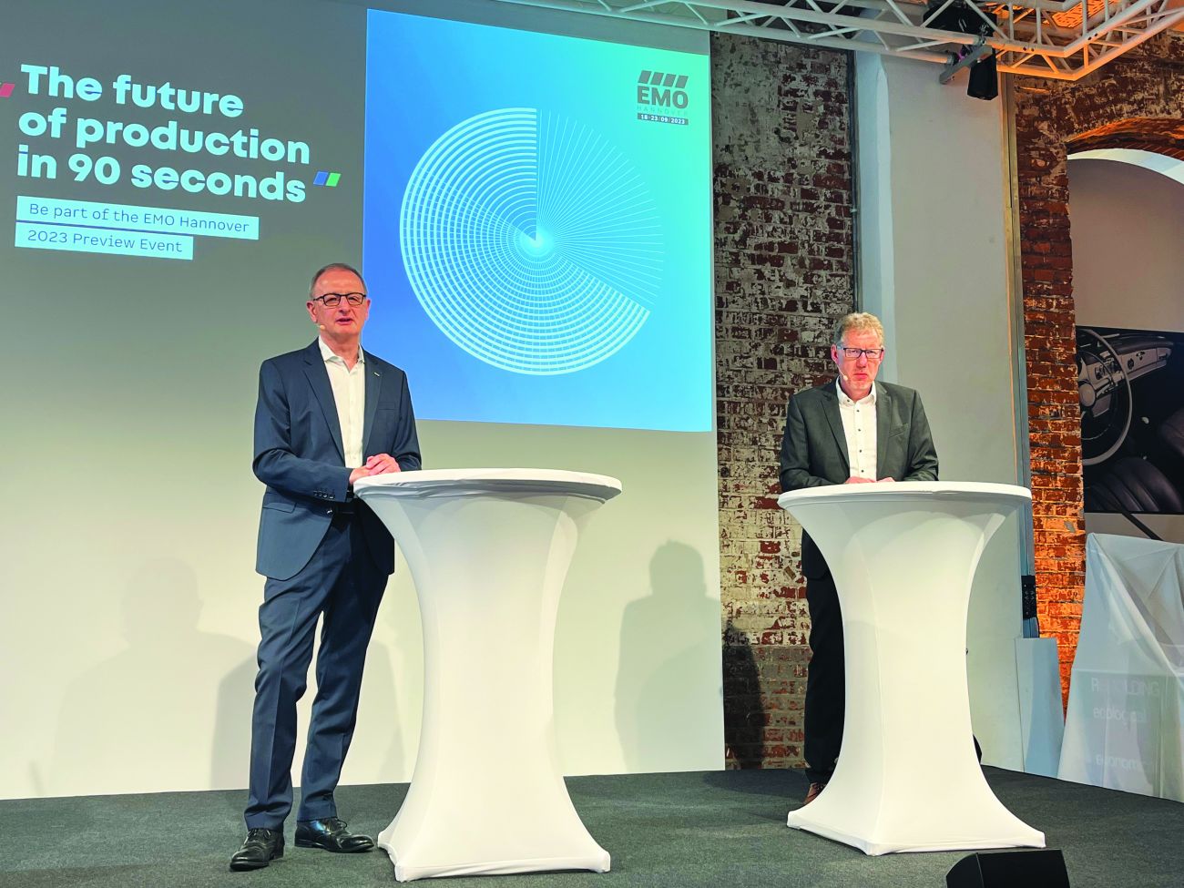 L-R: Dr Wilfried Schäfer, Executive Director, German Machine Tool Builders' Association (VDW), and Dr Markus Heering, Managing Director, German Machine Tool Builders' Association (VDW), addressing the global trade press at EMO Hannover Press Preview