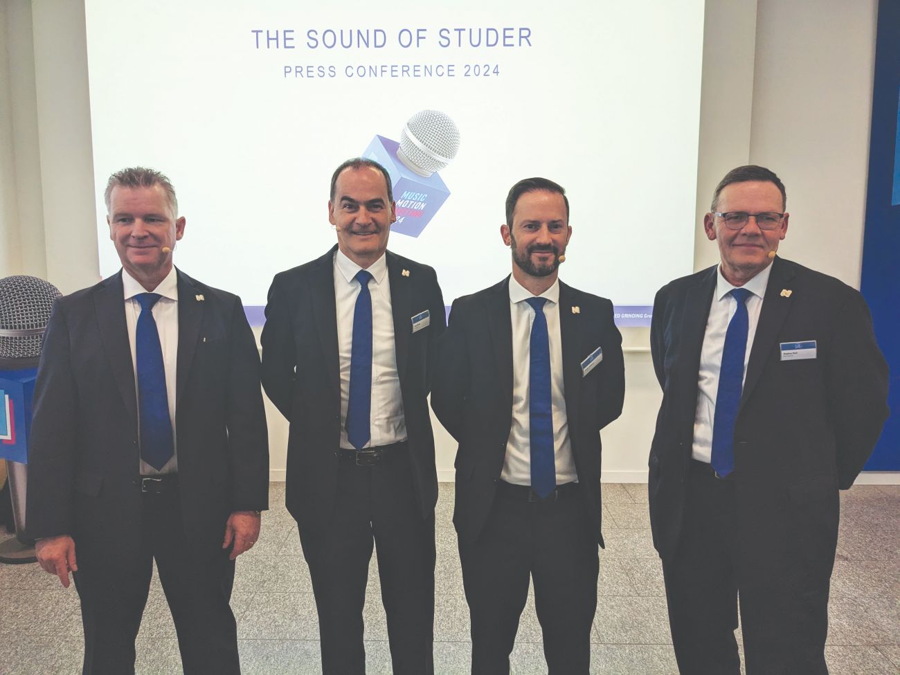 L-R: Daniel Huber, CTO; Jens Bleher, CEO; Sandro Bottazzo, CSO; and Stephan Stoll, COO, Fritz Studer AG during the Motion Meeting 2024 in Thun.